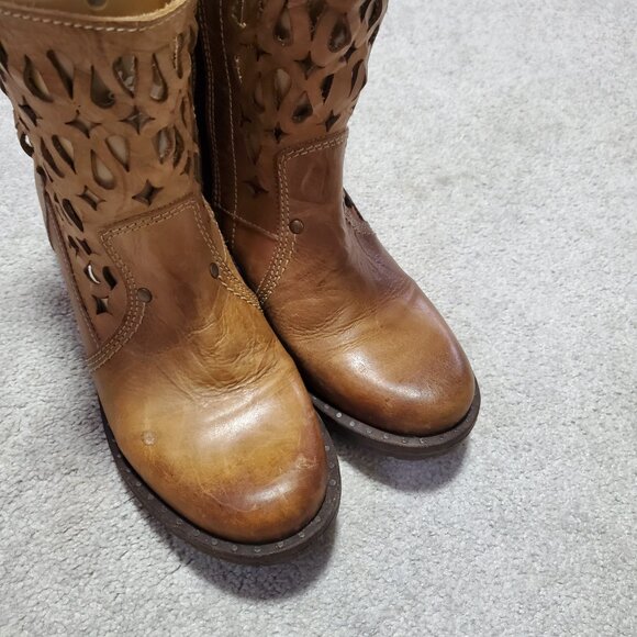 DROMEDARIS Kenza Ankle Boots Booties Leather Cut Out Rustic Brown Women 38EU 7US - Picture 5 of 14